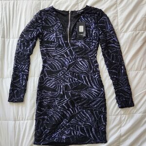 Fashion Nova Black Sequin Long-Sleeve Bodycon Dress